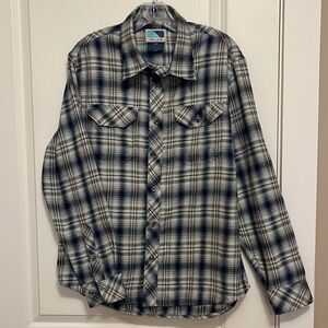 Twin Lakes Men’s Long Sleeve Sport Shirt in Navy Neutral Plaid size M